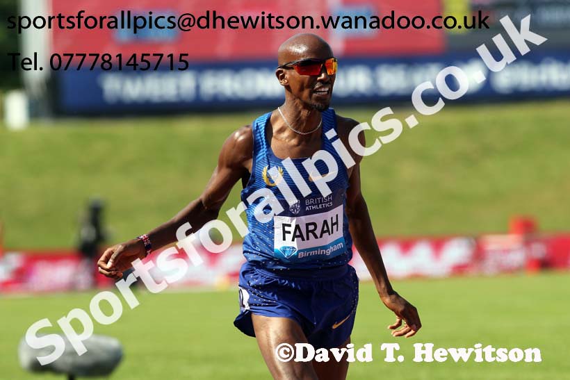 Mo Farah (GB) wins the mens 3000 metres, IAAF Diamond League, Birmingham. Photo: David T. Hewitson/Sports for All Pics